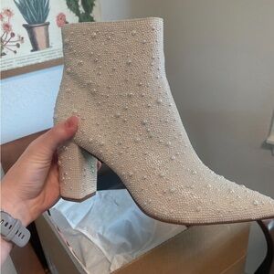 Betsy Johnson white pearl boots